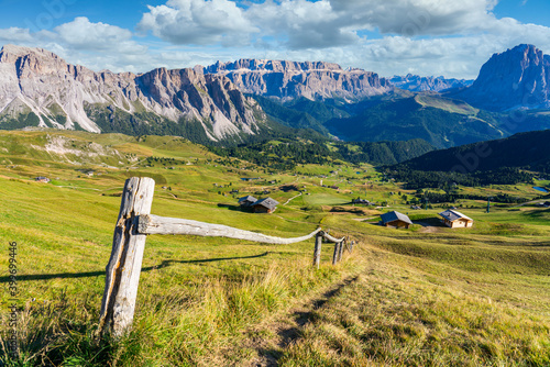 Seceda peak in Dolomites Alps at sunny day, South Tyrol, Italy, Europe