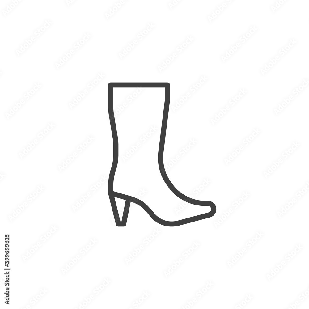 Woman high heel shoe boot line icon. linear style sign for mobile concept and web design. High boot outline vector icon. Symbol, logo illustration. Vector graphics Woman high heel shoe boot line icon. linear style sign for mobile concept and web design. High boot outline vector icon. Symbol, logo illustration. Vector graphics
