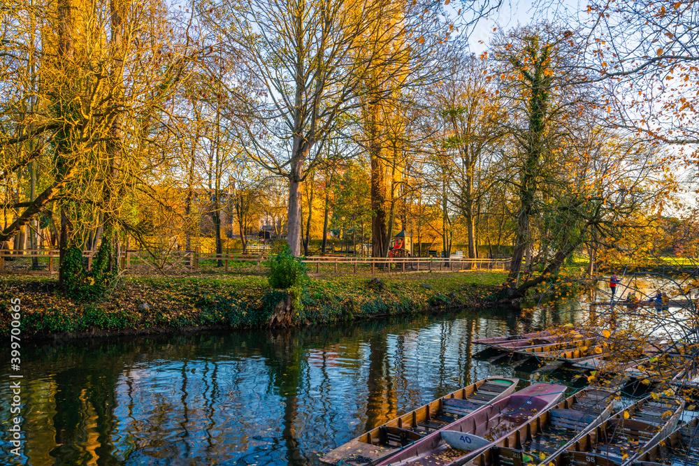 Cherwell river in autumn season in Oxford, England