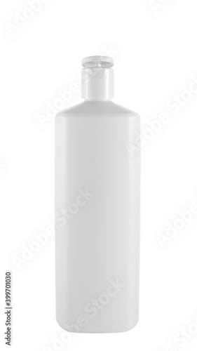 Plastic bottle for liquid shampoo, soap, antiseptic, sanitizer, cosmetic cream, gel or oil. Isolated on white background.