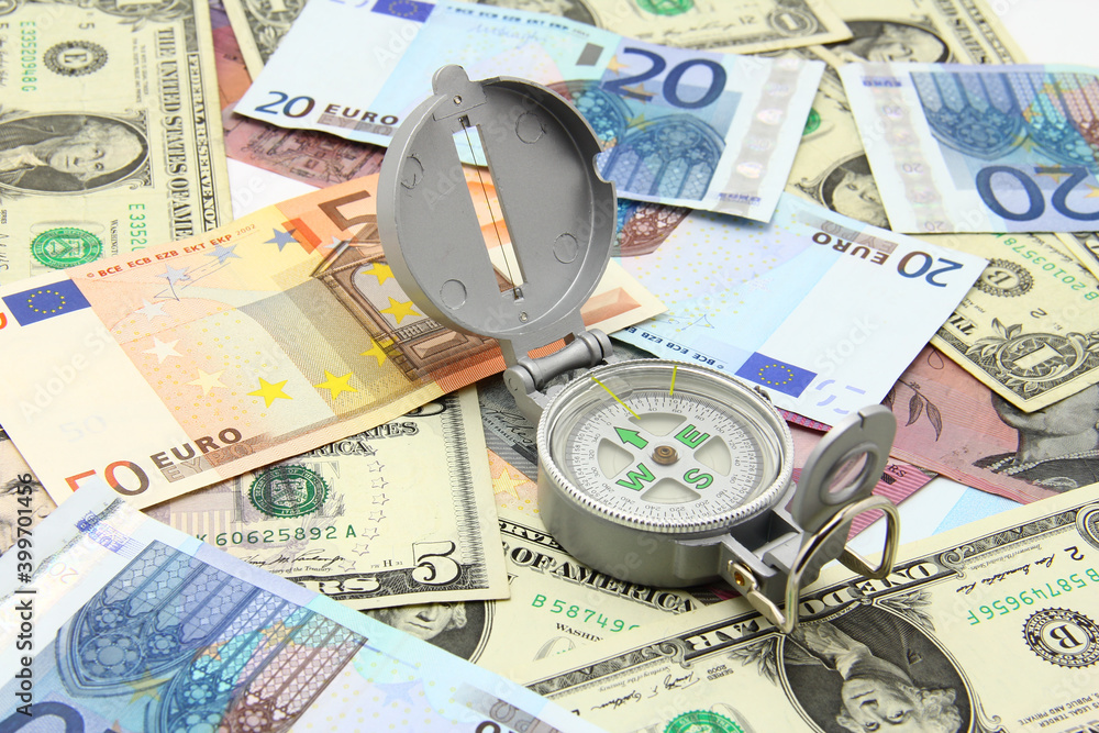 Compass On A Various World Paper Money Compass On A Various World Paper Money