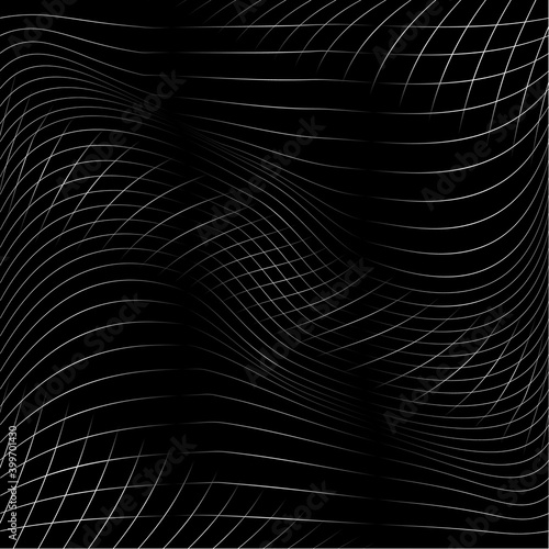 Abstract Black and White Wave Grid Striped Geometric Seamless Pattern - Vector illustration