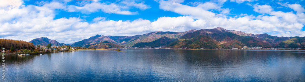 Panorama of lake Kawaguchi in Japan