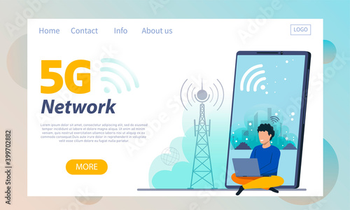 5g internet concept. Flat cartoon vector illustration. Website, web page, landing page template or layout.