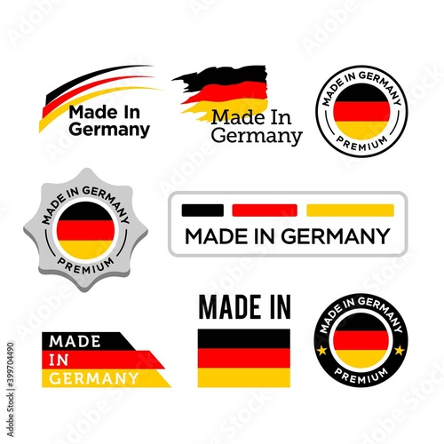 made in Germany labels set, German product emblem, tag warranty vector set design element quality badge stickers
