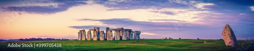 Stonehenge panorama at sunrise in England. United Kingdom 