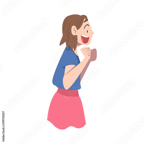 Happy Surprised Girl, Emotional Reaction Concept, Astonished and Amazed Person Cartoon Style Vector Illustration
