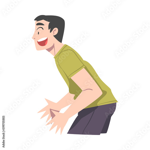 Surprised Young Man with Open Mouth, Emotional Reaction Concept, Side View of Shocked and Amazed Person Character Cartoon Style Vector Illustration