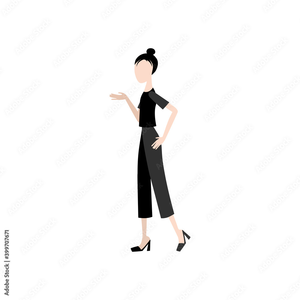 2d woman in culottes and t-shirts. black clothes 2d woman in culottes and t-shirts. black clothes