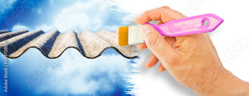 Wallpaper Mural Dangerous asbestos roof panels - one of the most dangerous materials in the construction industry - concept image on sky background Torontodigital.ca