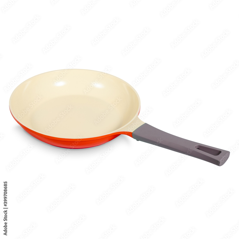 Round frying pan for cooking, kitchen utensils, dishes. Isolated on white background Round frying pan for cooking, kitchen utensils, dishes. Isolated on white background