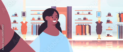 african american woman taking selfie on smartphone camera girl making self photo female clothes shopping mall interior horizontal portrait vector illustration