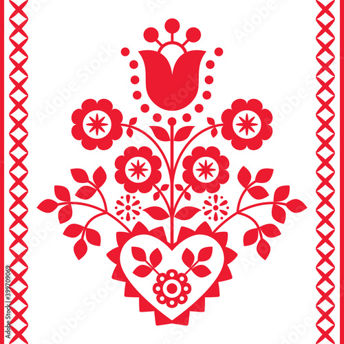 Polish Floral folk art vector design from Nowy Sacz in Poland inspired by traditional highlanders embroidery Lachy Sadeckie
	