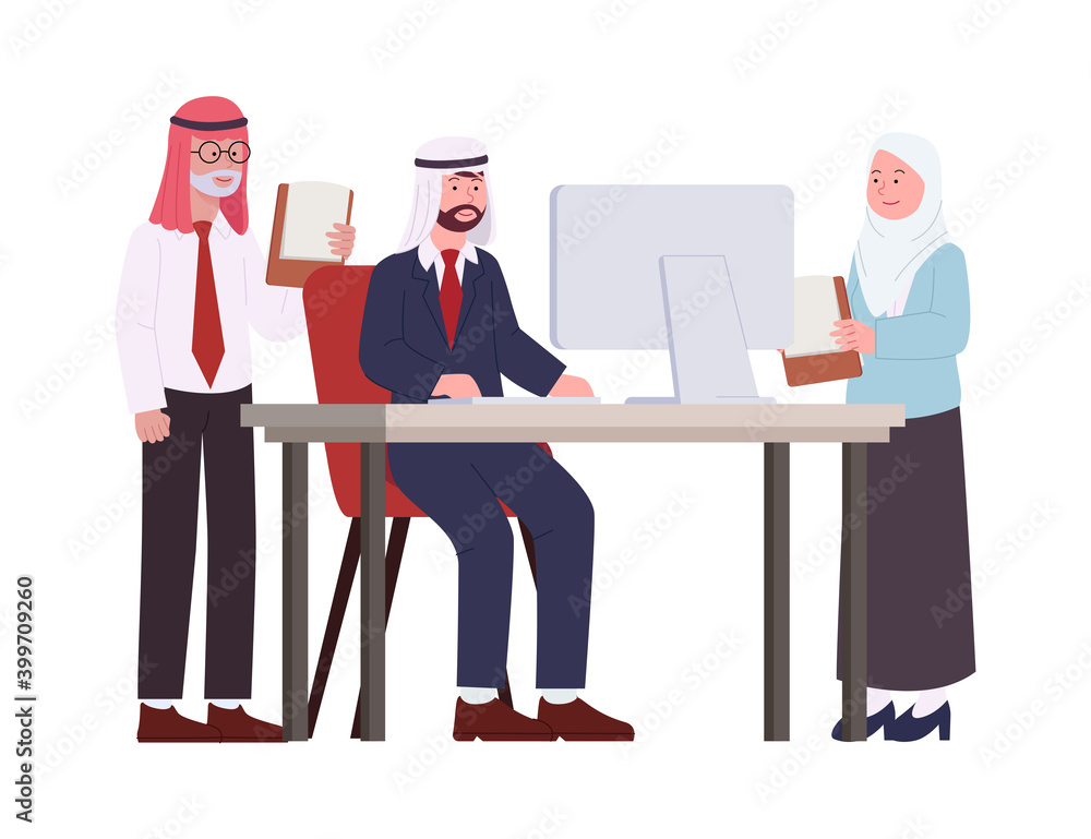 Arabian Business Man and Woman Working Discussing Project Arabian Business Man and Woman Working Discussing Project