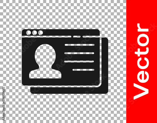 Black Resume icon isolated on transparent background. CV application. Searching professional staff. Analyzing personnel resume. Vector.