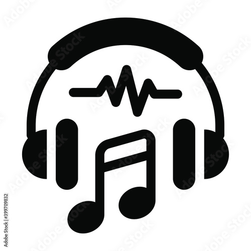 
A concept of modern education, solid icon of music listening 
