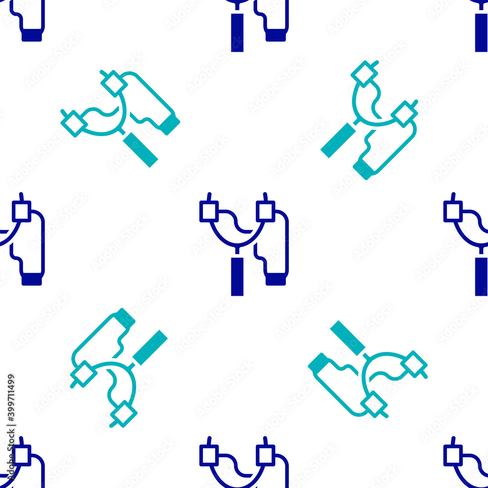Blue Slingshot icon isolated seamless pattern on white background. Vector. Blue Slingshot icon isolated seamless pattern on white background. Vector.