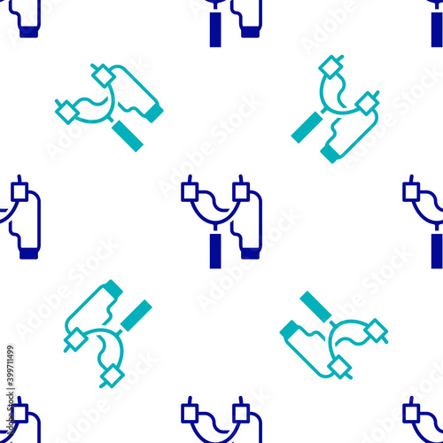 Blue Slingshot icon isolated seamless pattern on white background. Vector.