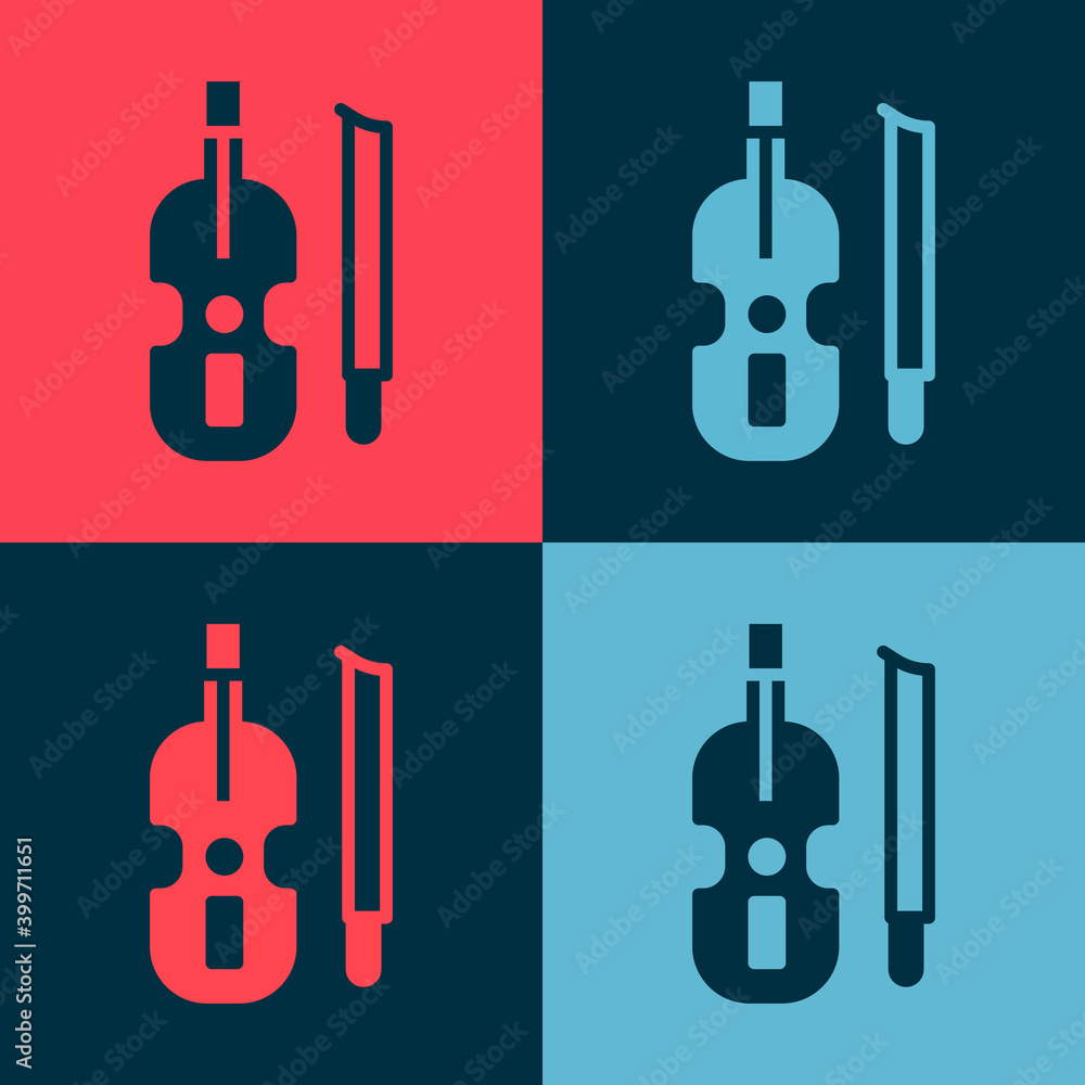 Naklejka premium Pop art Violin icon isolated on color background. Musical instrument. Vector.
