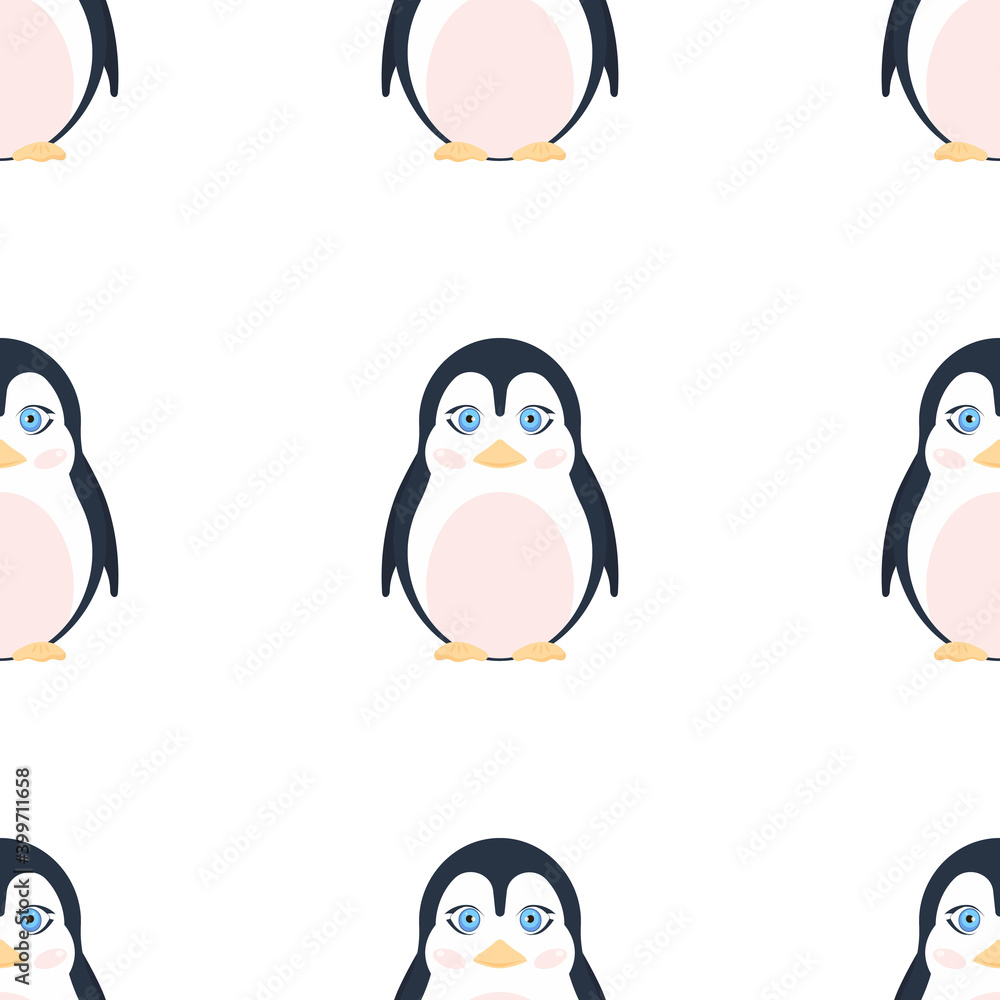Fototapeta premium Seamless penguins pattern. Festive background for websites and applications. Suitable for postcards, wrapping paper, books and posters. Vector