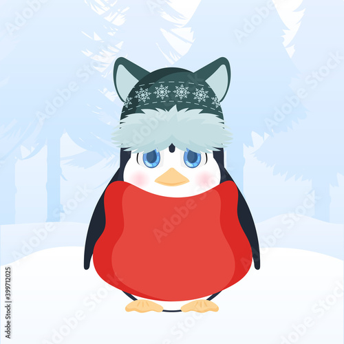 Set of Christmas Woodland Cute Penguin   Forest Animal  Can be used for baby t-shirt print  fashion print design  kids wear  baby shower celebration greeting and invitation card.