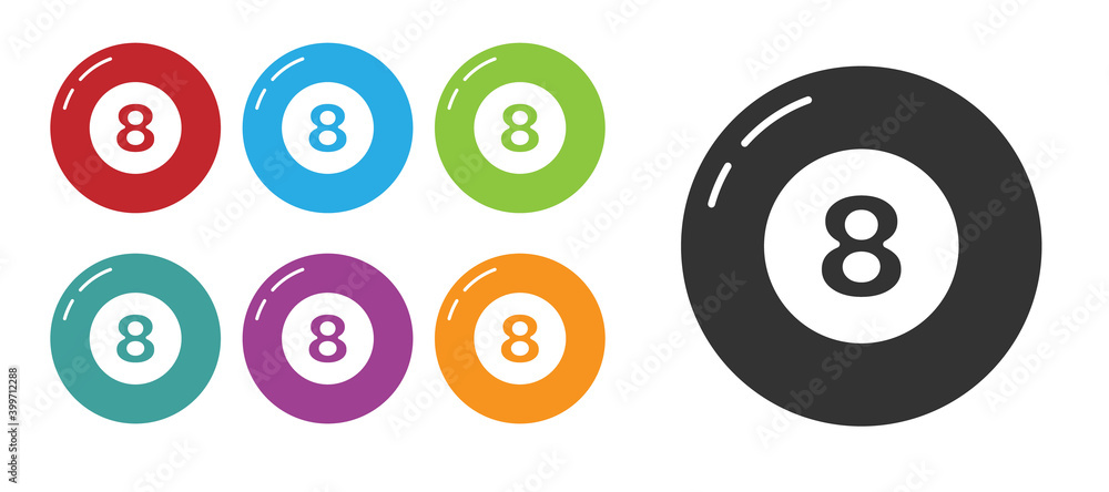 Black Billiard pool snooker ball icon isolated on white background. Set icons colorful. Vector. Black Billiard pool snooker ball icon isolated on white background. Set icons colorful. Vector.