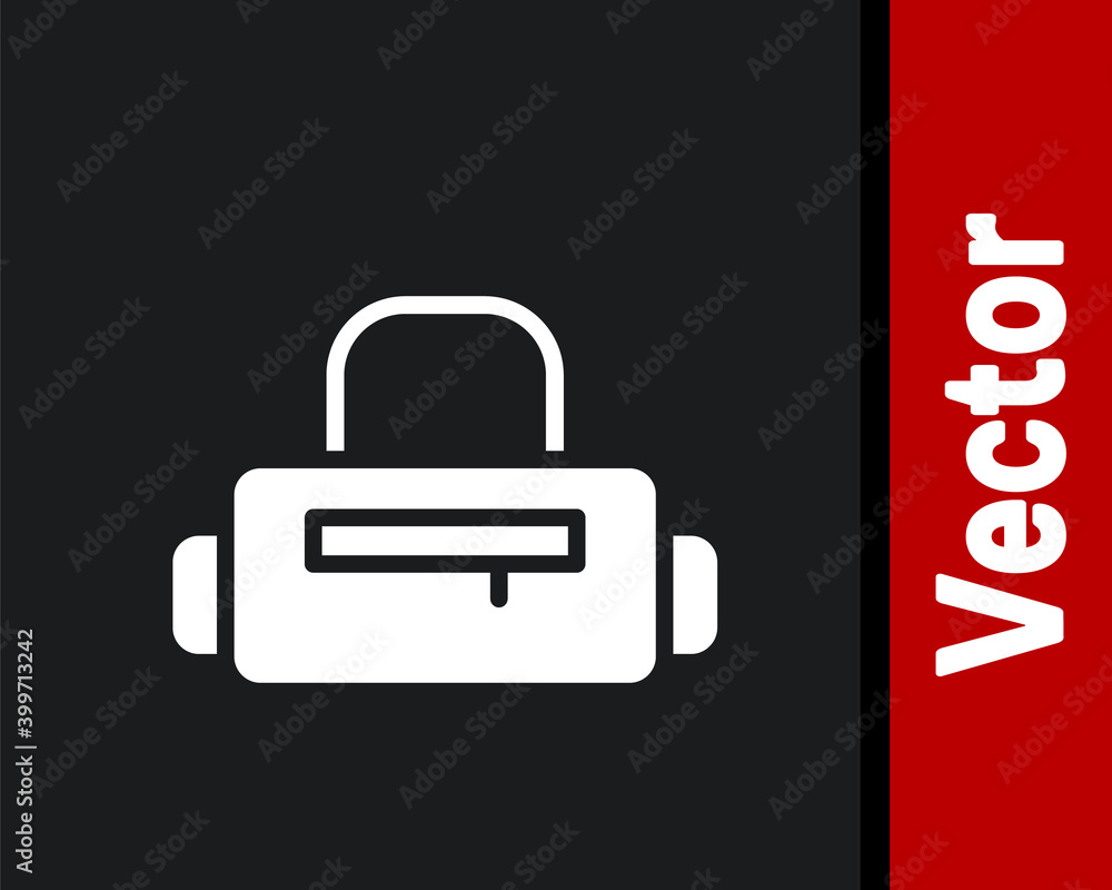 White Sport bag icon isolated on black background. Vector. White Sport bag icon isolated on black background. Vector.
