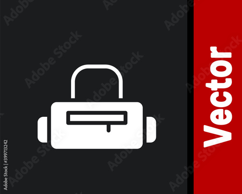 White Sport bag icon isolated on black background. Vector.