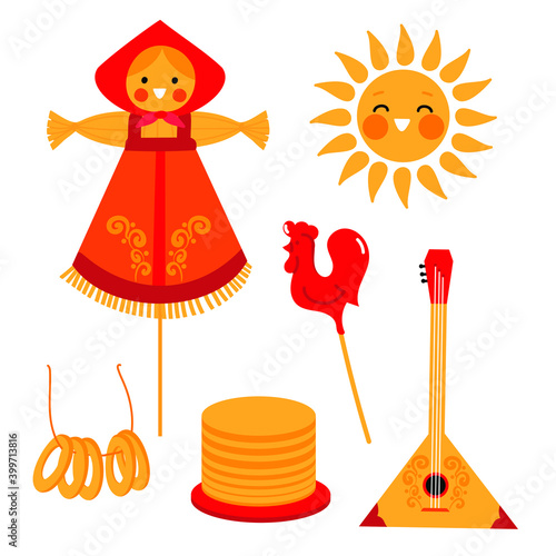 maslenitsa set on the white background