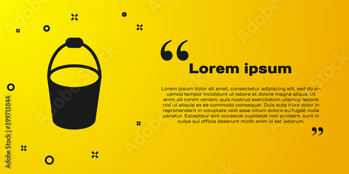 Black Fire bucket icon isolated on yellow background. Metal bucket empty or with water for fire fighting. Vector.