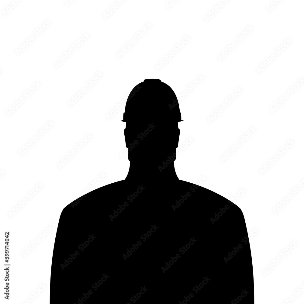 silhouette of a man in a hard hat. Black isolated image on a white background, vector illustration silhouette of a man in a hard hat. Black isolated image on a white background, vector illustration