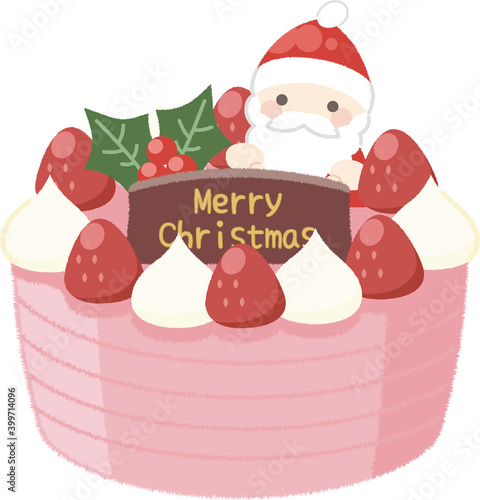 クリスマスケーキ, クリスマス, クリスマスイブ, クリスマスイヴ, イブ, イヴ, サンタ, サンタクロース, ホールケーキ, 苺, いちご, イチゴ, ヒイラギ, 柊, ひいらぎ, イラスト, 生クリーム, ホイップクリーム, クリーム, チョコプレート, メッセージプレート, プレート, 冬, 食べ物, デザート, ケーキ, イベント, スイーツ, お菓子, フルーツ, 洋菓子, プレゼント