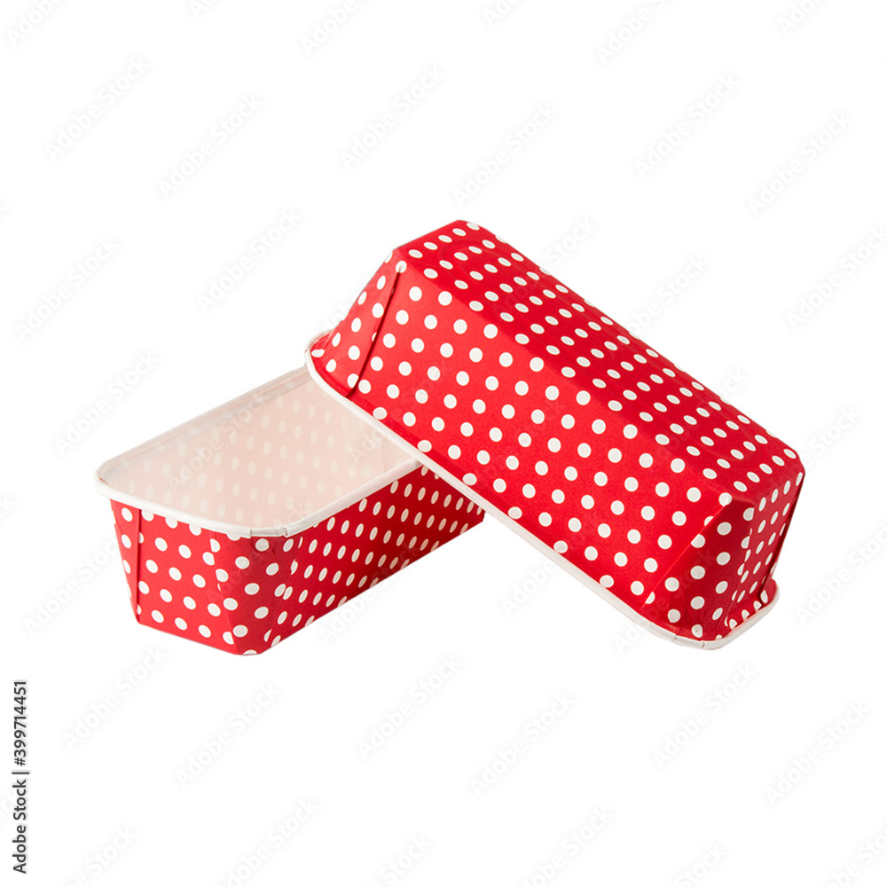 Red paper baking forms for cakes with dotted pattern Red paper baking forms for cakes with dotted pattern