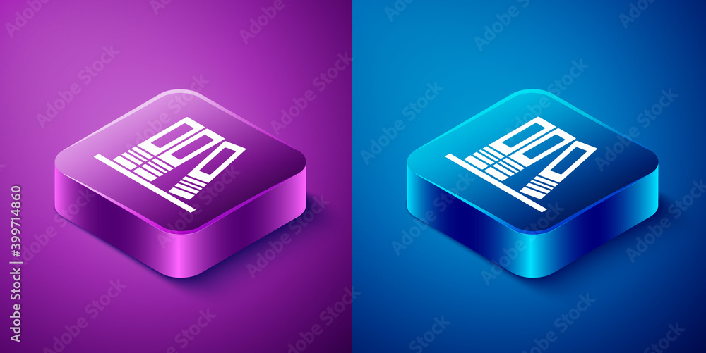 Isometric Office folders with papers and documents icon isolated on blue and purple background. Office binders. Archives folder sign. Square button. Vector. Isometric Office folders with papers and documents icon isolated on blue and purple background. Office binders. Archives folder sign. Square button. Vector.