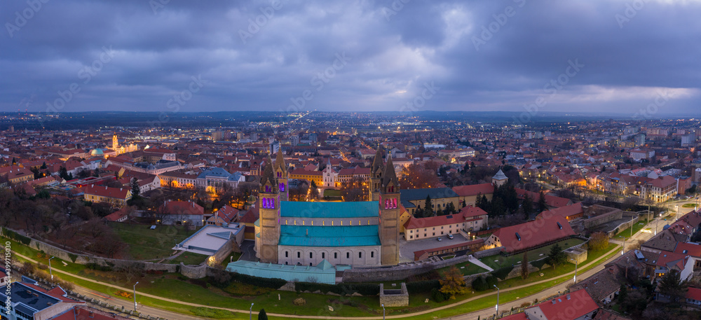 Szekesegyhaz in Pecs, Humgary with Advent lights