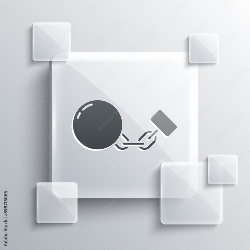 Grey Ball on chain icon isolated on grey background. Square glass panels. Vector. Grey Ball on chain icon isolated on grey background. Square glass panels. Vector.