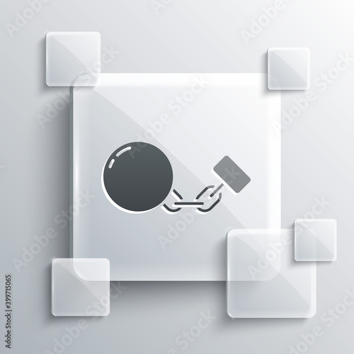 Grey Ball on chain icon isolated on grey background. Square glass panels. Vector.