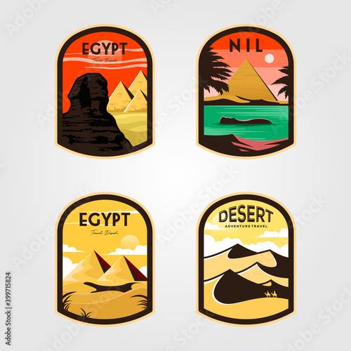 set of egypt logo patch vintage vector illustration design