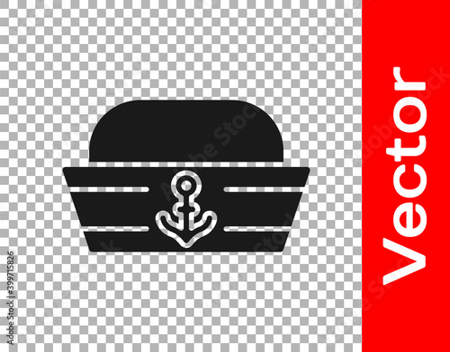 Black Sailor hat icon isolated on transparent background. Vector.