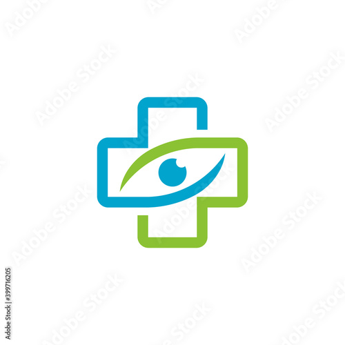 Medical Eye Logo. Ophthalmology clinic logo design. Oculist logotype. Line Symbol for Medical Center of Vision Correction. Eye with Medical Cross.