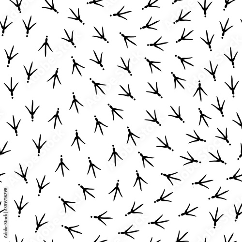 Seamless abstract pattern with bird trail. Vector illustration. Bird footprints track
