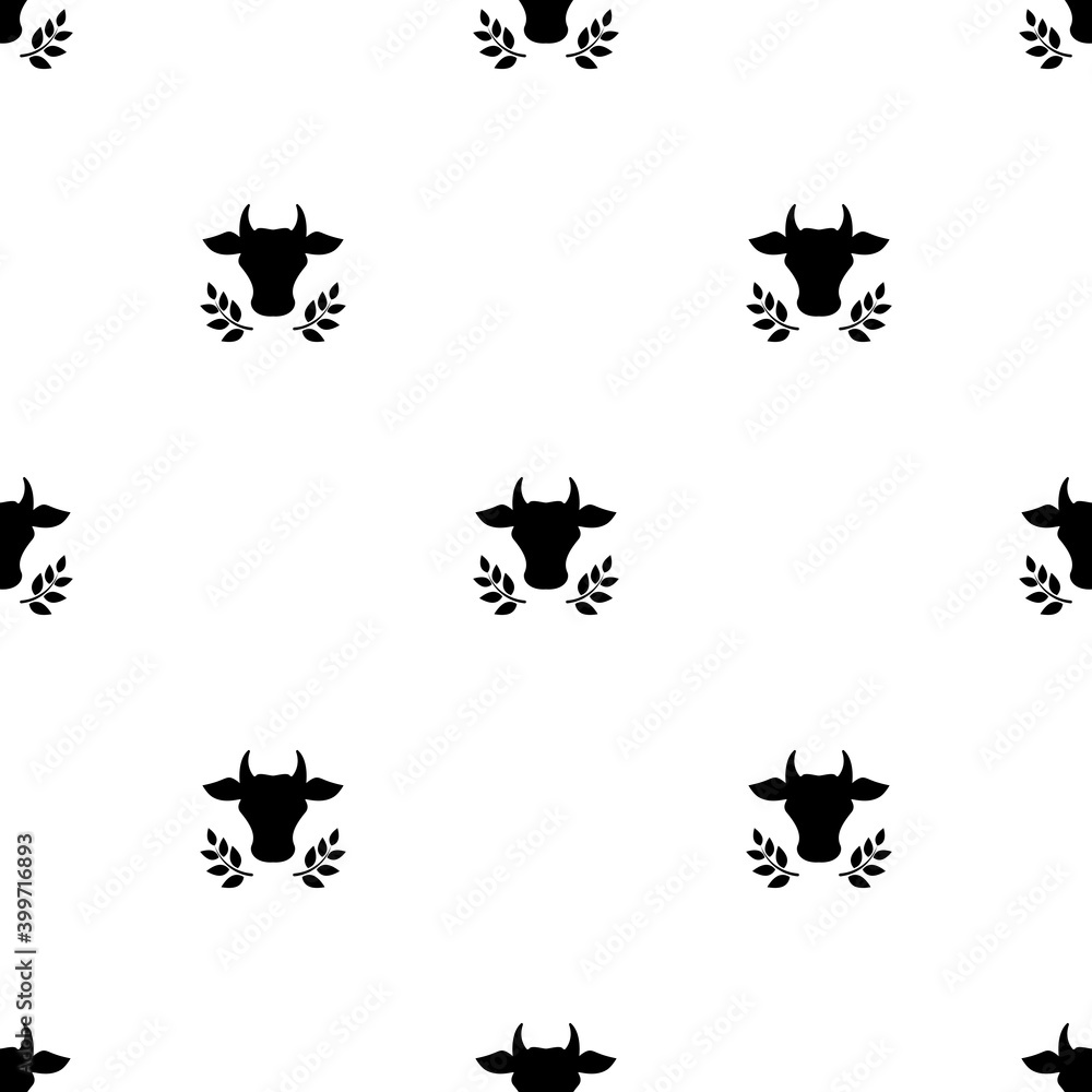 Seamless ornament with Cow head pattern. Farm Animal. Beef, milk, lactose wallpaper.