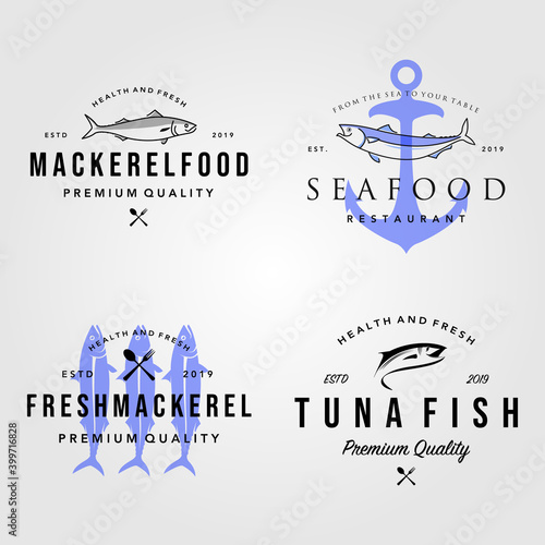 set of seafood fish logo vintage hipster label badge vector illustration
