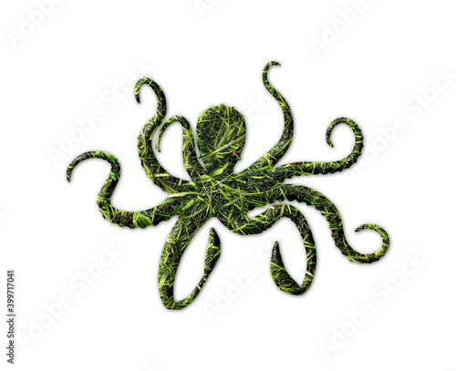 Octopus octopi symbol Grass green Logo icon illustration