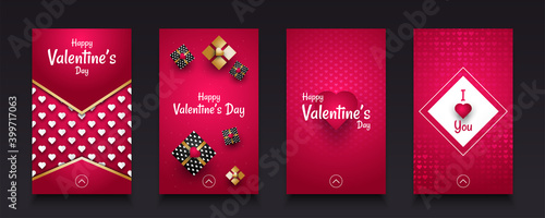 Happy Valentine's Day greeting card or social media post with red heart and gift box