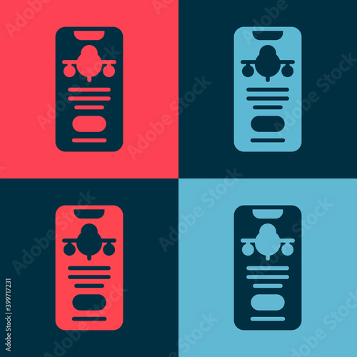 Pop art Smartphone with electronic boarding pass airline ticket icon isolated on color background. Passenger plane mobile ticket for web and app. Vector.