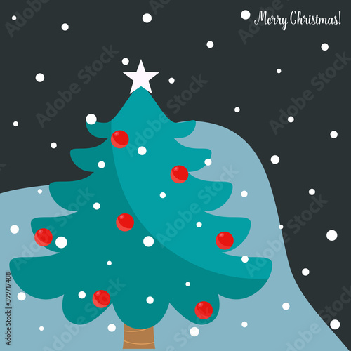 Christmas tree. Merry Christmas and happy new year greeting card. Vector Illustration.