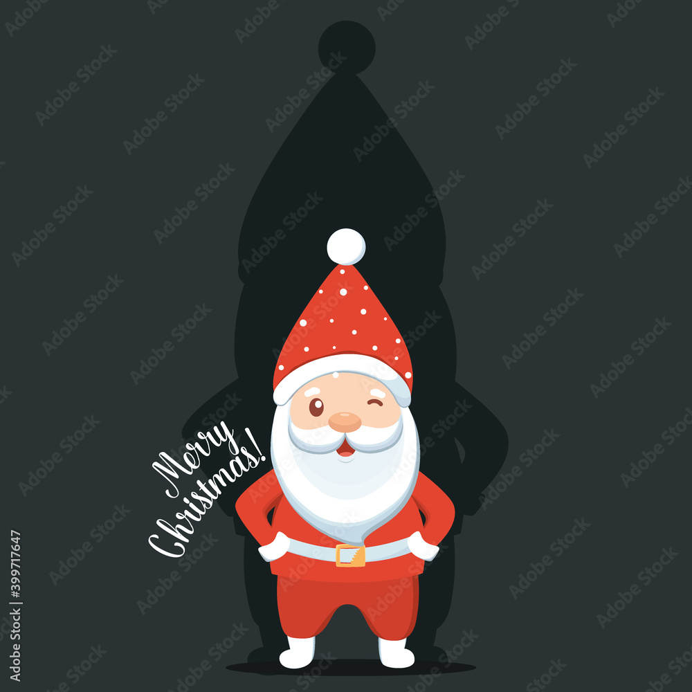 Christmas Santa Claus Cartoon. Merry Christmas and happy new year greeting card. Vector Illustration.