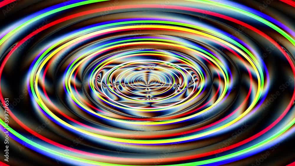 Circular waves of rainbow colors radiate from the center of the frame in perspective Circular waves of rainbow colors radiate from the center of the frame in perspective