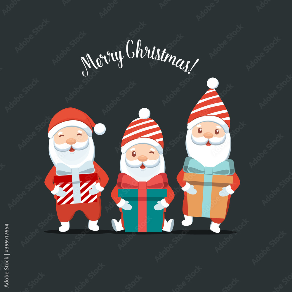 Christmas Santa Claus Cartoon. Merry Christmas and happy new year greeting card. Vector Illustration. Christmas Santa Claus Cartoon. Merry Christmas and happy new year greeting card. Vector Illustration.